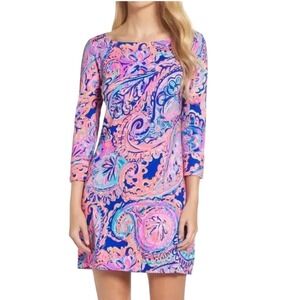 Lilly Pulitzer Sophie Long Sleeve Shift Dress Blue Pink Paisley Print XXS